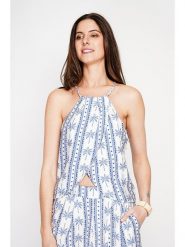 ASSUILI Top w kolorze granatowym rozmiar: 38. Niebieskie topy Assuili, bez wzorów, z asymetrycznym kołnierzem, bez ramiączek. Za 65.99 zł.