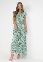 Zielona Sukienka Kallare. Zielone sukienki Born2be, m, bez wzorów, z materiału, bez kołnierzyka, bez ramiączek, maxi. Za 139.99 zł.