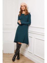 So Cachemire Sukienka dzianinowa "Groland" w kolorze ciemnozielonym rozmiar: XL. Zielone sukienki So Cachemire, na co dzień, xl, bez wzorów, z dzianiny, bez kołnierzyka, bez ramiączek, midi, proste. Za 188.40 zł.