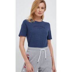 Tommy Hilfiger t-shirt bawełniany kolor granatowy. Niebieskie t-shirty Tommy Hilfiger, z aplikacjami, z bawełny, bez kołnierzyka, bez ramiączek. W wyprzedaży za 169.99 zł.