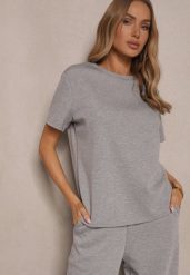 Szary T-shirt z Wiskozą i Cyrkoniami Erritia. Szare t-shirty Renee, l, bez wzorów, z jeansu, biznesowe, bez kołnierzyka, bez ramiączek. W wyprzedaży za 75.99 zł.
