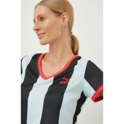 Puma t-shirt x Dua Lipa damski. T-shirty Puma, bez wzorów, z dzianiny, bez kołnierzyka, bez ramiączek. Za 229.99 zł.