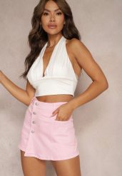 Różowe Denimowe Szorty Imitujące Spódnicę z Bawełny High Waist Nellmina. Czerwone szorty Renee, bez wzorów, z bawełny. W wyprzedaży za 75.99 zł.