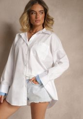 Biała Bawełniana Koszula Typu Oversize Ronmira. Białe koszule Renee, uniwersalny, bez wzorów, z bawełny, eleganckie, bez kołnierzyka, bez ramiączek. W wyprzedaży za 83.99 zł.