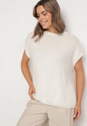 Jasnobeżowy Sweter z Bawełną o Kroju Nietoperza Nilanissea. Brązowe swetry Born2be, bez wzorów, z bawełny, biznesowe, bez ramiączek. W wyprzedaży za 144.49 zł.