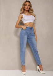 Niebieskie Jeansy Skinny Ozdobione Przedarciami Anacisua. Niebieskie jeansy Renee, bez wzorów, z jeansu. W wyprzedaży za 83.99 zł.
