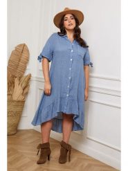 Plus Size Company Lniana sukienka "Bosnik" w kolorze niebieskim rozmiar: 40. Niebieskie sukienki Plus Size Company, plus size, bez wzorów, ze lnu, klasyczne, bez kołnierzyka, plus size, bez ramiączek, maxi. Za 104.39 zł.