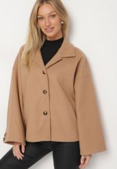 Beżowa Przejściowa Kurtka Koszulowa o Prostym Kroju Tiberea. Brązowe kurtki Born2be, uniwersalny, bez wzorów, z jeansu, eleganckie, bez kaptura. Za 159.99 zł.