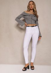 Białe Spodnie Typu Skinny z Bawełną High Waist Sepallia. Białe jeansy Renee, na lato, l, bez wzorów, z bawełny, sportowe, z podwyższonym stanem. W wyprzedaży za 63.99 zł.