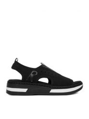 Rieker Sandały CEO-V59B5-00 Czarny. Czarne sandały Rieker, bez wzorów, z materiału, bez obcasa, na koturnie, bez zapięcia. Za 319.99 zł.