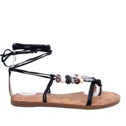Sandały damskieJaponki wiązane Boho Black z ozdobami czarne. Czarne sandały bez wzorów, z materiału, boho, bez obcasa, bez zapięcia. Za 83.02 zł.