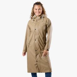 Kurtka przeciwdeszczowa damska do wędrówek wodoodporna Väderöarna Long Coat W. Brązowe kurtki przeciwdeszczowe SWEDEMOUNT, xl, bez wzorów, z materiału, bez kaptura, trekkingowe. Za 329.99 zł.