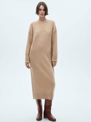Mango Sukienka dzianinowa 87050283 Beżowy Loose Fit. Brązowe sukienki Mango, l, bez wzorów, z dzianiny, bez kołnierzyka, bez ramiączek. Za 139.99 zł.