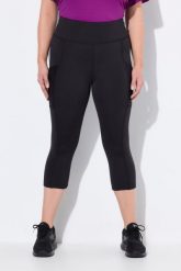 Damskie Legginsy 3/4 długość do łydek wysoki stan szybkoschnący materiał. Niebieskie legginsy sportowe Ulla Popken, plus size, bez wzorów, z elastanu, z podwyższonym stanem. Za 239.99 zł.