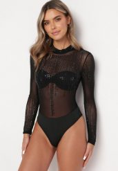 Czarne Prześwitujące Body w Kryształki Sualia. Czarne body i gorsety Born2be, z aplikacjami, bez ramiączek. Za 159.99 zł.