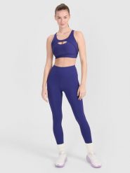 4F Legginsy treningowe z wysokim stanem damskie - granatowe XS. Niebieskie legginsy 4f, bez wzorów, z dzianiny, sportowe. W wyprzedaży za 99.99 zł.