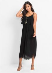 Sukienka maxi z kreszowanego materiału. Czarne sukienki bonprix, bez wzorów, eleganckie, bez kołnierzyka, bez ramiączek, maxi. Za 169.99 zł.