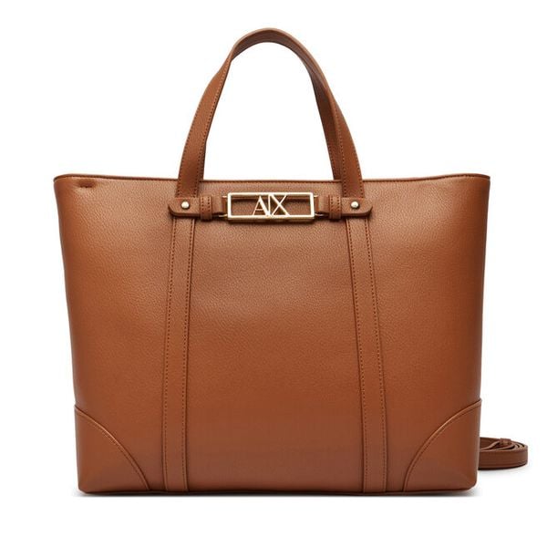 Torebka Armani Exchange. Brązowe shopper bag Armani Exchange, bez wzorów, bez dodatków. Za 435.99 zł.