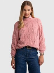 Sweter damski ażurowy ze stójką różowy Alilia 600. Czerwone swetry BIG STAR, na jesień, l, w ażurowe wzory, z jeansu, biznesowe, bez ramiączek. W wyprzedaży za 199.99 zł.