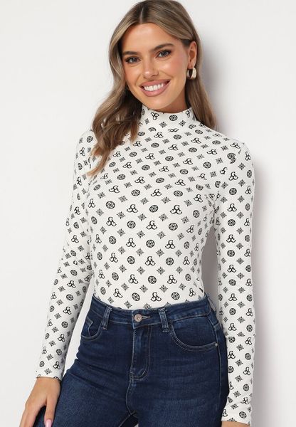 Biała Bluzka Golf z Bawełny z Geometrycznym Wzorem Heslitta. Białe bluzki Born2be, l, bez wzorów, z bawełny, biznesowe, bez ramiączek. Za 29.99 zł.