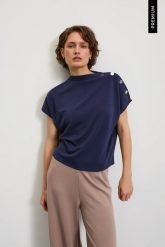 Bluza z dodatkiem modalu granatowa. Bluzy MOODO, s, bez wzorów, z elastanu, bez ramiączek, bez kaptura. Za 99.99 zł.