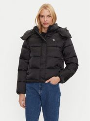Calvin Klein Jeans Kurtka puchowa Shiny Monologo J20J224616 Czarny Regular Fit. Czarne kurtki Calvin Klein Jeans, xl, bez wzorów, z jeansu, bez kaptura. Za 519.99 zł.