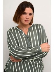 KAFFE curve Bluzka w kolorze ciemnozielono-białym rozmiar: 46. Zielone bluzki KAFFE curve, bez wzorów, z wiskozy, bez kołnierzyka, bez ramiączek. Za 60.99 zł.