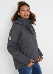 Kurtka pikowana outdoorowa oversized, z materiału odpychającego wodę. Szare kurtki bonprix, s, bez wzorów, z kapturem. Za 299.99 zł.