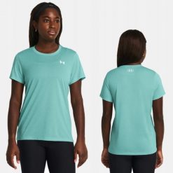 T-Shirt Damski Koszulka Under Armour Sportowa Treningowa. Niebieskie t-shirty sportowe Under Armour, bez wzorów, bez ramiączek, do biegania. Za 149.99 zł.
