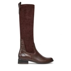 Kozaki Caprice. Brązowe kozaki Caprice, bez wzorów, bez obcasa, na płaskiej podeszwie, bez zapięcia. Za 499.99 zł.