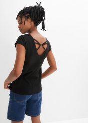 T-shirt z czystej bawełny organicznej. Czarne t-shirty bonprix, bez wzorów, z bawełny, eleganckie, bez kołnierzyka, bez ramiączek. Za 44.99 zł.