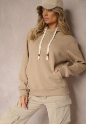 Ciemnobeżowa Casualowa Bluza z Dodatkiem Bawełny Kapturem i Ozdobnymi Sznurkami Feseraria. Brązowe bluzy Renee, l, bez wzorów, z bawełny, klasyczne, bez ramiączek. W wyprzedaży za 67.99 zł.