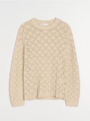 Ażurowy sweter z wiskozą - beżowy. Brązowe swetry Sinsay, l, w ażurowe wzory, z wiskozy, bez ramiączek. Za 49.99 zł.