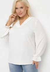 Biała Bluzka w Stylu Retro z Falbankami i Kołnierzykiem z Wiązaniem Abelivia. Białe bluzki Born2be, plus size, bez wzorów, z jeansu, klasyczne, bez kołnierzyka, plus size, bez ramiączek. W wyprzedaży za 72.24 zł.