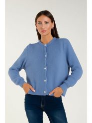 Tamba Kardigan w kolorze błękitnym rozmiar: 40/42. Niebieskie swetry Tamba, bez wzorów, z wełny, bez ramiączek. Za 158.47 zł.