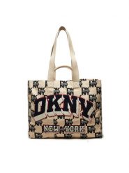 DKNY Torebka Heart Of Ny Large Tote R41AYF01 Beżowy. Brązowe shopper bag DKNY, bez wzorów, z materiału, bez dodatków. Za 479.99 zł.
