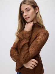 Bluzka z haftem - brązowy. Brązowe bluzki Reserved, l, bez wzorów, z tkaniny, bez kołnierzyka, bez ramiączek. Za 139.99 zł.