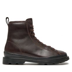 Botki Camper. Brązowe botki Camper, bez wzorów, bez obcasa, na płaskiej podeszwie, bez zapięcia. Za 569.99 zł.