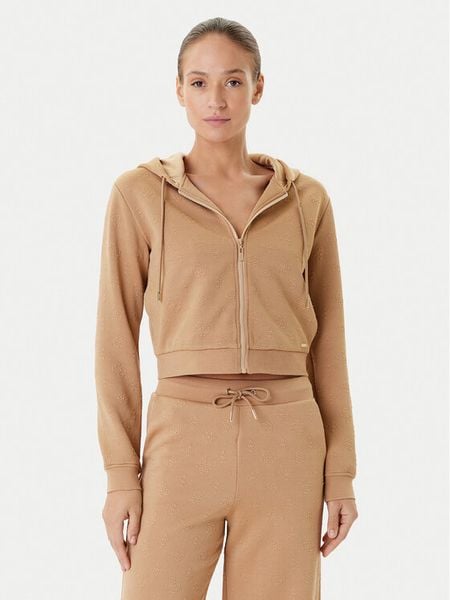 Guess Bluza V5YQ06 KBSL2 Brązowy Regular Fit. Brązowe bluzy Guess, l, z aplikacjami, z syntetyku, bez kaptura. Za 219.99 zł.