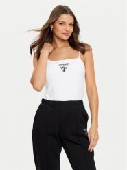 Guess Top V5RP08 KCOA2 Biały Regular Fit. Białe topy Guess, xl, z aplikacjami, z wiskozy, bez kołnierzyka, bez ramiączek. Za 119.99 zł.
