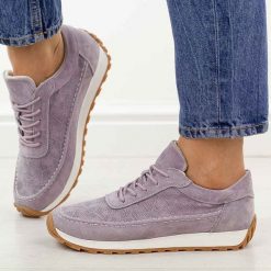 Fioletowe skórzane półbuty damskie Sergio Leone Sp001. Fioletowe półbuty wsuwane Sergio Leone, na jesień, bez wzorów, z jeansu, eleganckie, z okrągłym noskiem, bez obcasa, na płaskiej podeszwie. Za 219.00 zł.