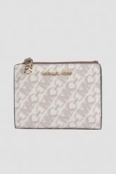 MICHAEL KORS Biały portfel z monogramem. Białe portfele Michael Kors, bez wzorów, ze skóry ekologicznej. W wyprzedaży za 449.99 zł.