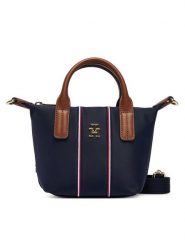 Tommy Hilfiger Torebka Popette Micro Tote Corp AW0AW18552 Granatowy. Niebieskie torebki klasyczne Tommy Hilfiger, bez wzorów, z materiału, bez dodatków. Za 369.99 zł.