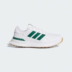 Skórzane buty golfowe bez kolców S2G 26. Białe buty treningowe adidas, z aplikacjami, z gumy, bez zapięcia, na golfa. Za 569.00 zł.