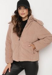 Różowa Sztruksowa Kurtka Puchowa z Odpinanym Kapturem Sinitha. Czerwone kurtki Born2be, l, bez wzorów, z jeansu, eleganckie. Za 99.99 zł.