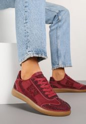 Bordowe Sneakersy Tenisówki Ozdobione Cyrkoniami Amoiona. Czerwone trampki Renee, bez wzorów, z jeansu, eleganckie, bez zapięcia. W wyprzedaży za 83.99 zł.