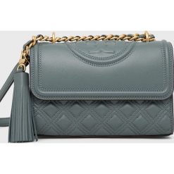 Tory Burch torebka skórzana kolor turkusowy. Niebieskie listonoszki Tory Burch, bez wzorów, na ramię, bez dodatków. Za 2,569.90 zł.