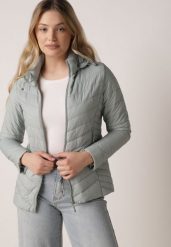 Jasnozielona Przejściowa Kurtka Pikowana z Odpinanym Kapturem Edrelith. Zielone kurtki Born2be, l, bez wzorów, z jeansu. Za 139.99 zł.