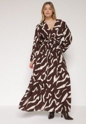 Brązowa Rozkloszowana Sukienka z Wiskozą Netania. Brązowe sukienki Born2be, na co dzień, plus size, bez wzorów, z materiału, wizytowe, bez kołnierzyka, plus size, bez ramiączek, proste. Za 169.99 zł.