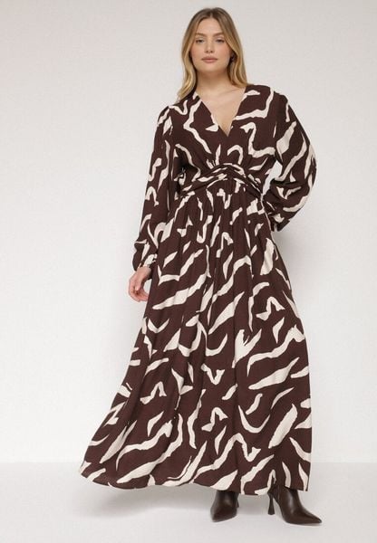 Brązowa Rozkloszowana Sukienka z Wiskozą Netania. Brązowe sukienki Born2be, na co dzień, plus size, bez wzorów, z materiału, wizytowe, bez kołnierzyka, plus size, bez ramiączek, proste. Za 169.99 zł.